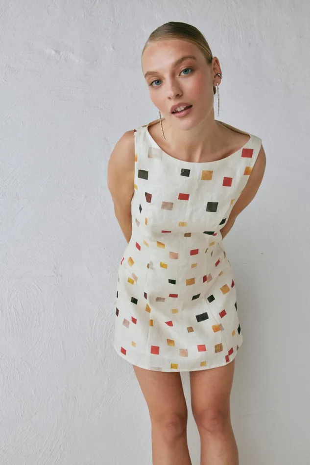 Mini Dresses Women VRG GRL Chloe Linen Mini Dress Tile