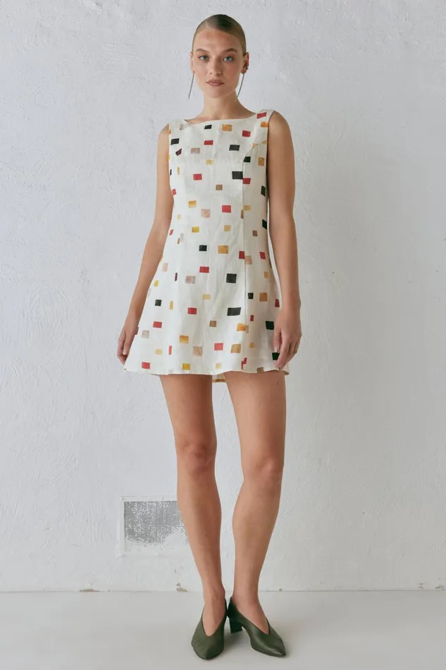 Mini Dresses Women VRG GRL Chloe Linen Mini Dress Tile Mini Dresses Women VRG GRL Chloe Linen Mini Dress Tile