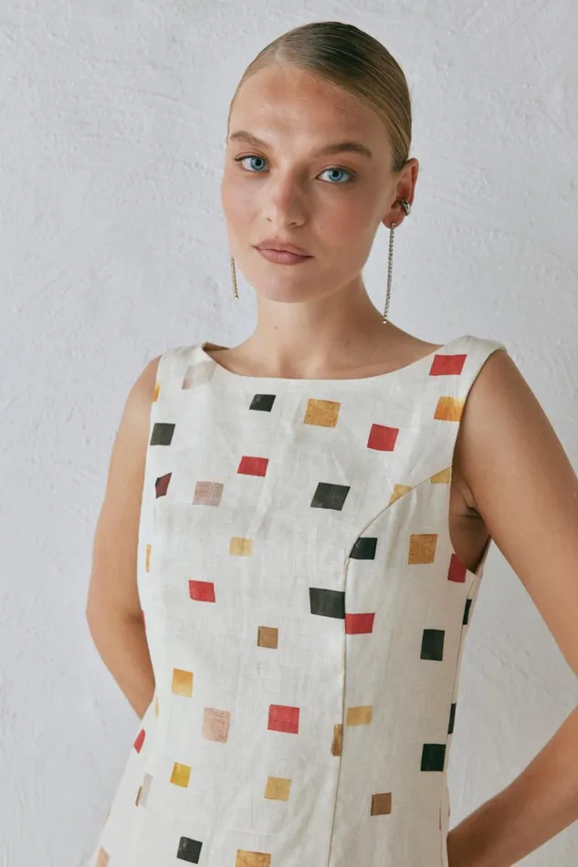 Mini Dresses Women VRG GRL Chloe Linen Mini Dress Tile Mini Dresses Women VRG GRL Chloe Linen Mini Dress Tile