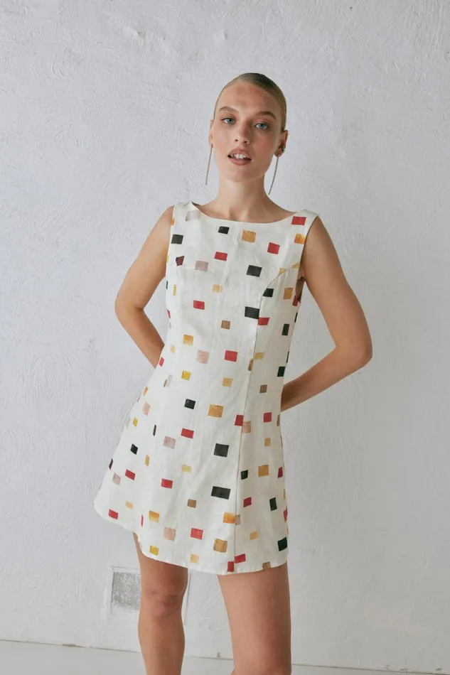 Mini Dresses Women VRG GRL Chloe Linen Mini Dress Tile Mini Dresses Women VRG GRL Chloe Linen Mini Dress Tile