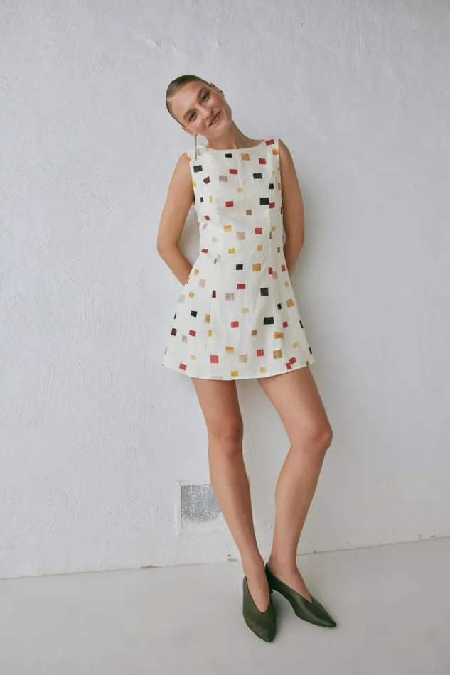Mini Dresses Women VRG GRL Chloe Linen Mini Dress Tile Mini Dresses Women VRG GRL Chloe Linen Mini Dress Tile