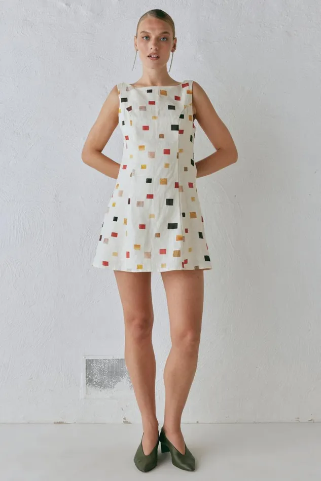 Mini Dresses Women VRG GRL Chloe Linen Mini Dress Tile Mini Dresses Women VRG GRL Chloe Linen Mini Dress Tile