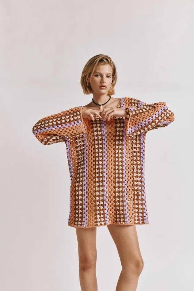 Mini Dresses Women VRG GRL Myra Crochet Mini Dress Apricot
