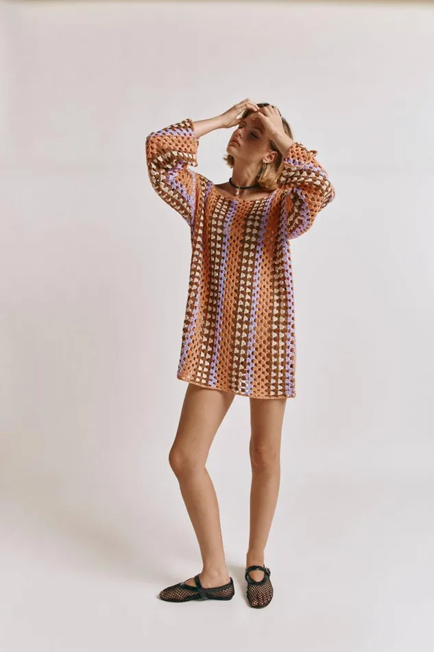 Mini Dresses Women VRG GRL Myra Crochet Mini Dress Apricot Mini Dresses Women VRG GRL Myra Crochet Mini Dress Apricot
