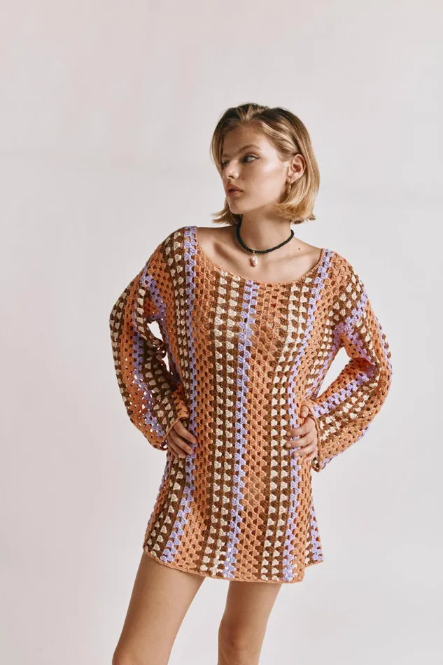 Mini Dresses Women VRG GRL Myra Crochet Mini Dress Apricot Mini Dresses Women VRG GRL Myra Crochet Mini Dress Apricot