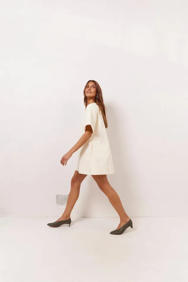 Mini Dresses Women VRG GRL Suki Denim Mini Dress Cream
