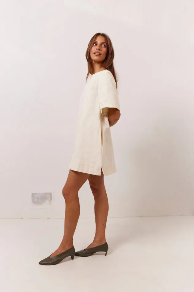 Mini Dresses Women VRG GRL Suki Denim Mini Dress Cream