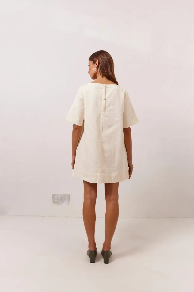Mini Dresses Women VRG GRL Suki Denim Mini Dress Cream