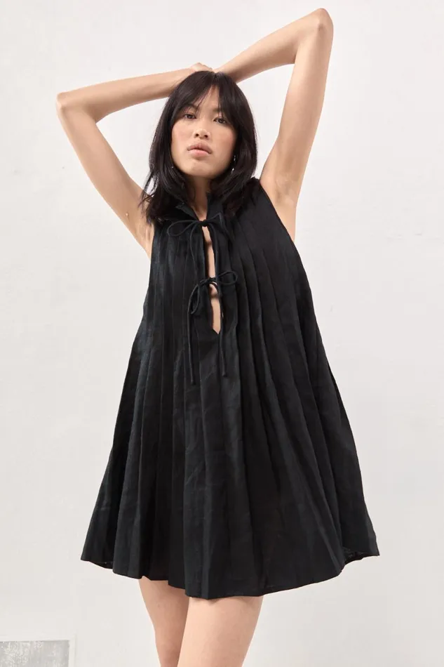 Mini Dresses Women VRG GRL Valeria Linen Mini Dress Black