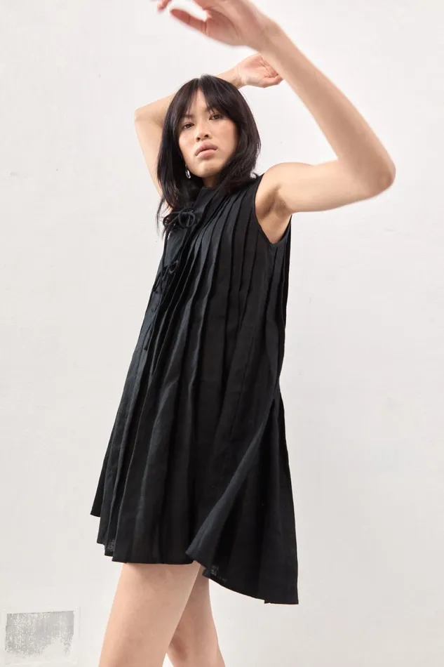 Mini Dresses Women VRG GRL Valeria Linen Mini Dress Black Mini Dresses Women VRG GRL Valeria Linen Mini Dress Black