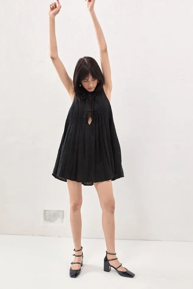 Mini Dresses Women VRG GRL Valeria Linen Mini Dress Black Mini Dresses Women VRG GRL Valeria Linen Mini Dress Black