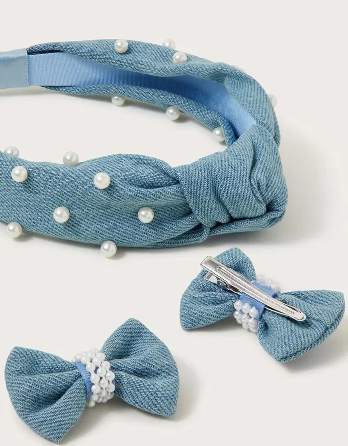 Monsoon 3Pack Denim And Pearl Hair Set Children Girls039 Hair Accessories Monsoon 3Pack Denim And Pearl Hair Set Children Girls039 Hair Accessories