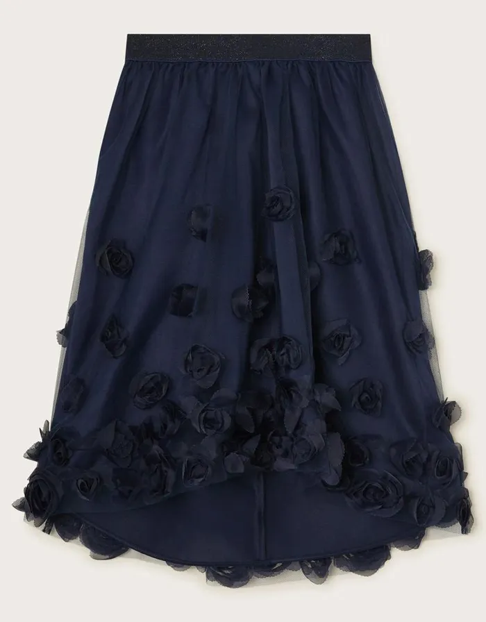 Monsoon 3D Roses Hi Low Skirt Blue Children Partywear
