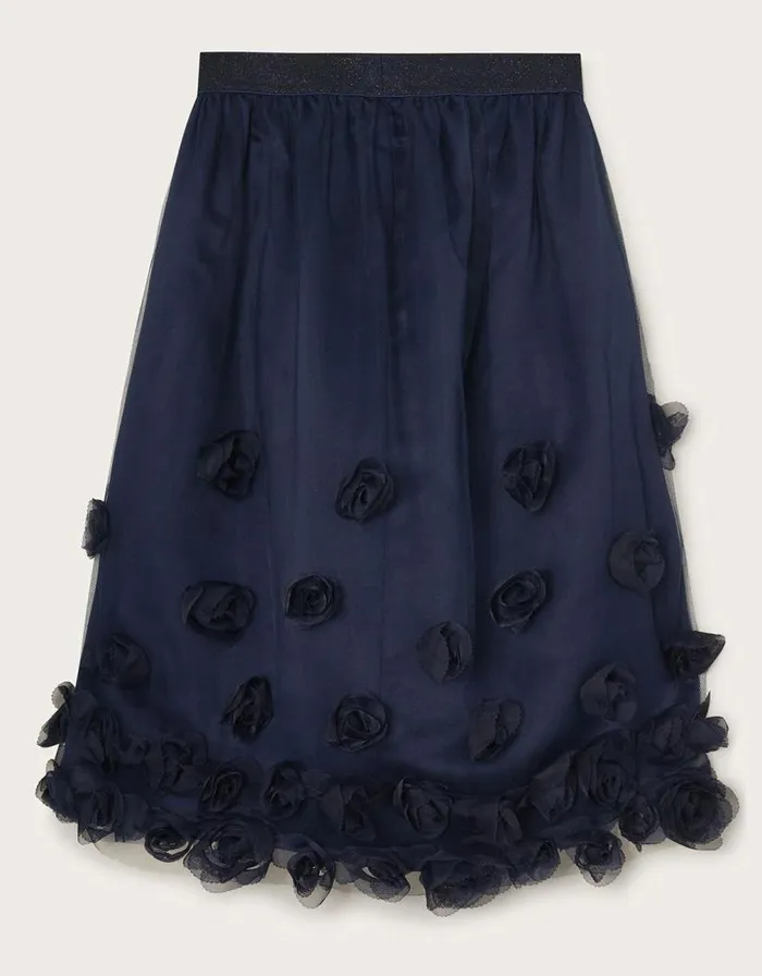 Monsoon 3D Roses Hi Low Skirt Blue Children Partywear Monsoon 3D Roses Hi Low Skirt Blue Children Partywear