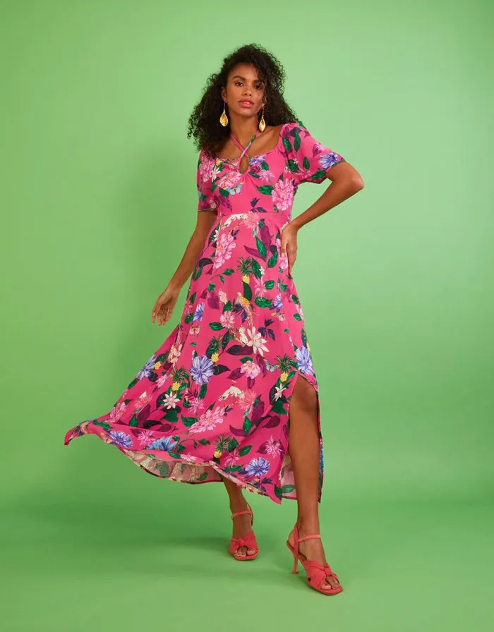 Monsoon Alora Midi Dress In Sustainable Viscose Pink Women Occasionwear