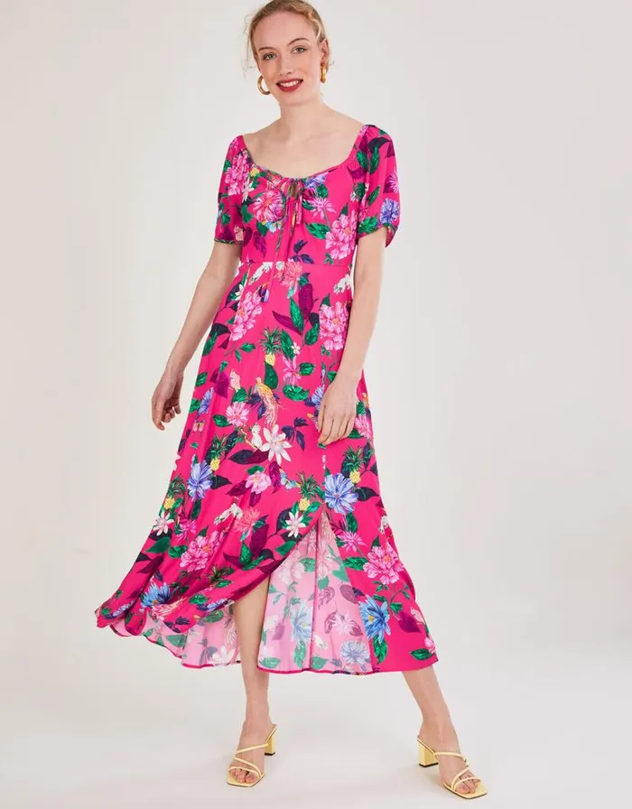 Monsoon Alora Midi Dress In Sustainable Viscose Pink Women Occasionwear Monsoon Alora Midi Dress In Sustainable Viscose Pink Women Occasionwear