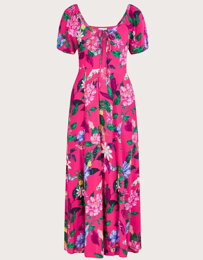 Monsoon Alora Midi Dress In Sustainable Viscose Pink Women Occasionwear Monsoon Alora Midi Dress In Sustainable Viscose Pink Women Occasionwear