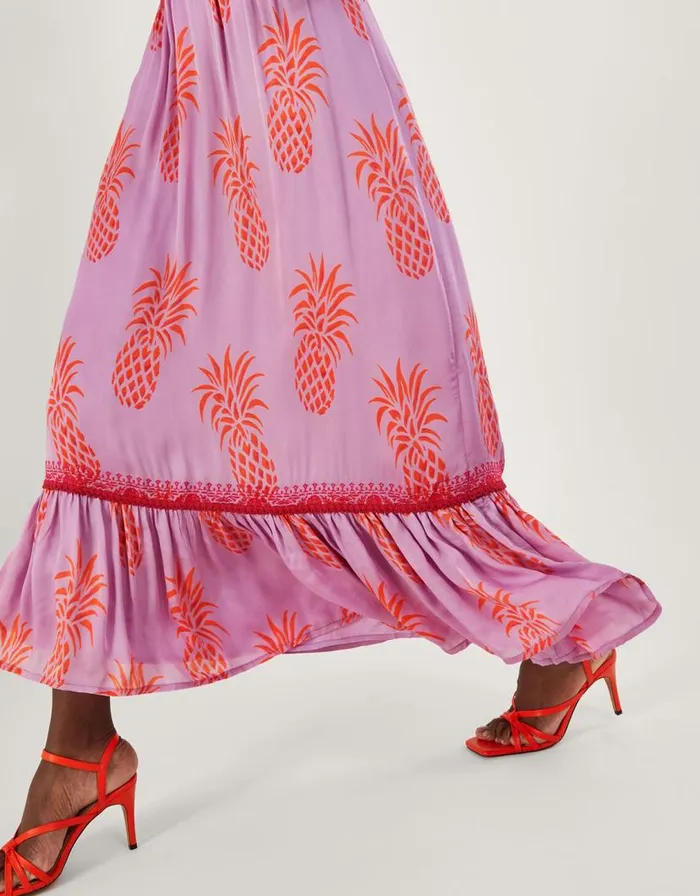 Monsoon Anasi Pineapple Print Dress In Sustainable Viscose Purple Women Occasionwear Monsoon Anasi Pineapple Print Dress In Sustainable Viscose Purple Women Occasionwear