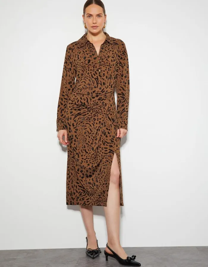 Monsoon Aubrey Jersey Leopard Print Dress Brown Women Midi Dresses Monsoon Aubrey Jersey Leopard Print Dress Brown Women Midi Dresses