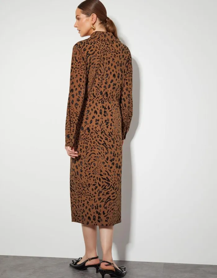 Monsoon Aubrey Jersey Leopard Print Dress Brown Women Midi Dresses Monsoon Aubrey Jersey Leopard Print Dress Brown Women Midi Dresses