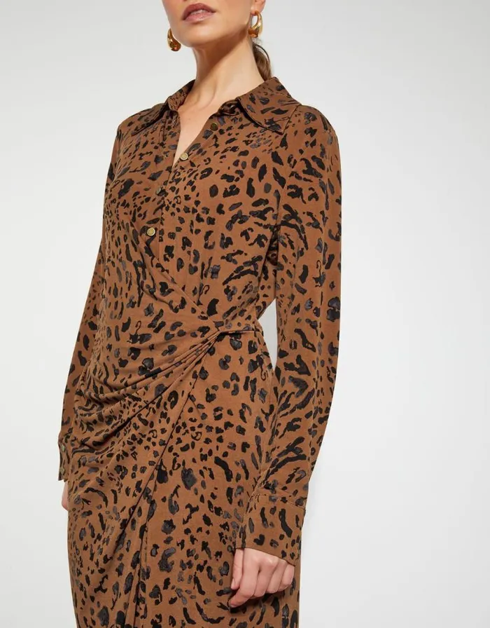 Monsoon Aubrey Jersey Leopard Print Dress Brown Women Midi Dresses Monsoon Aubrey Jersey Leopard Print Dress Brown Women Midi Dresses