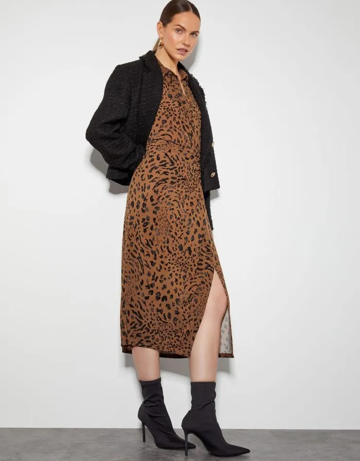 Monsoon Aubrey Jersey Leopard Print Dress Brown Women Midi Dresses Monsoon Aubrey Jersey Leopard Print Dress Brown Women Midi Dresses