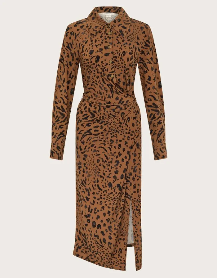 Monsoon Aubrey Jersey Leopard Print Dress Brown Women Midi Dresses Monsoon Aubrey Jersey Leopard Print Dress Brown Women Midi Dresses