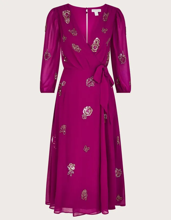 Monsoon Ava Embellished Wrap Dress In Recycled Polyester Pink Women Occasionwear Monsoon Ava Embellished Wrap Dress In Recycled Polyester Pink Women Occasionwear