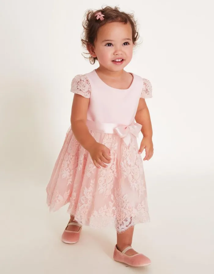Monsoon Baby Mimi Lace Dress Pink Children Dresses