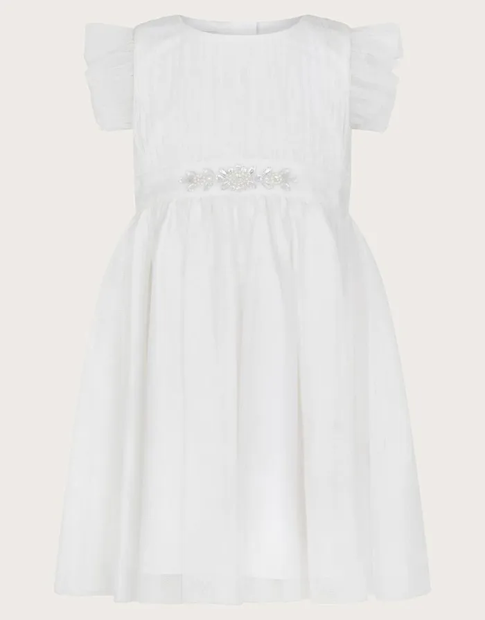 Monsoon Baby Penelope Embellished Belt Tulle Dress Ivory Children Dresses