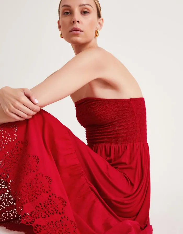 Monsoon Bailey Bandeau Dress Red Women Midi Dresses