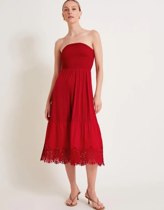 Monsoon Bailey Bandeau Dress Red Women Midi Dresses