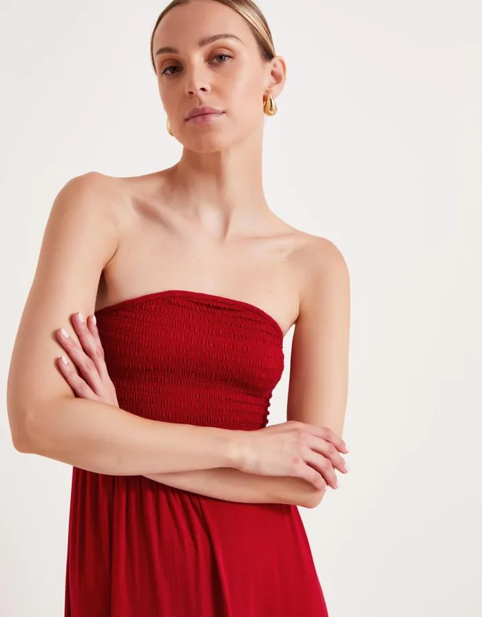Monsoon Bailey Bandeau Dress Red Women Midi Dresses