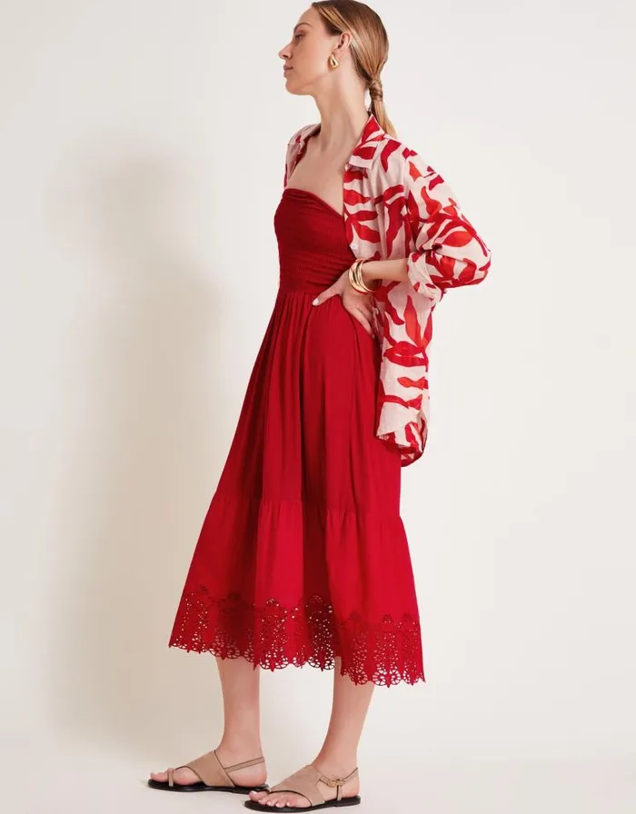 Monsoon Bailey Bandeau Dress Red Women Midi Dresses