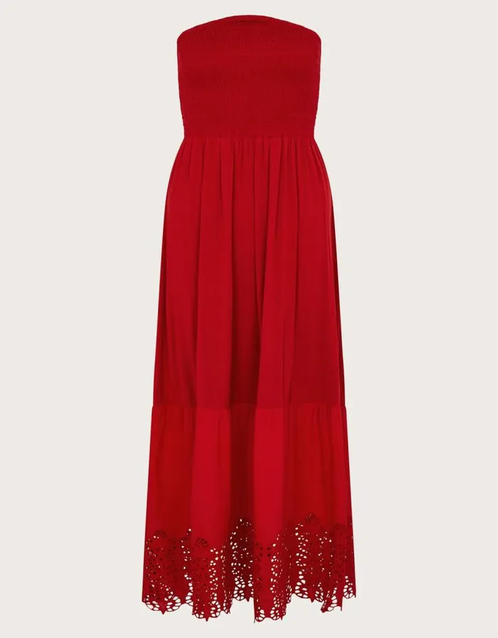 Monsoon Bailey Bandeau Dress Red Women Midi Dresses