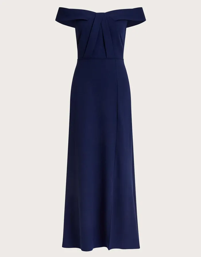 Monsoon Beatrice Crepe Bardot Maxi Dress Blue Women Occasionwear Monsoon Beatrice Crepe Bardot Maxi Dress Blue Women Occasionwear