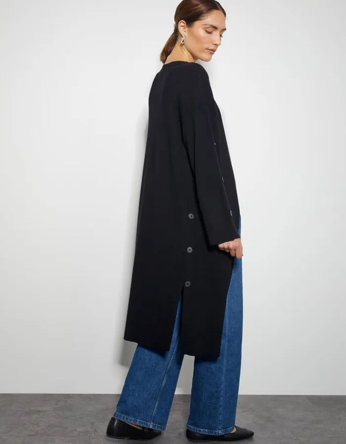 Monsoon Bo Button Detail Longline Cardigan Black Women Tops and Blouses Monsoon Bo Button Detail Longline Cardigan Black Women Tops and Blouses