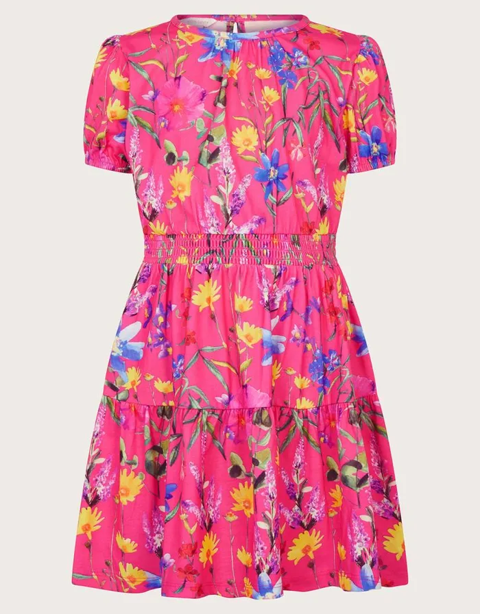 Monsoon Botanical Jersey Dress Pink Children Dresses