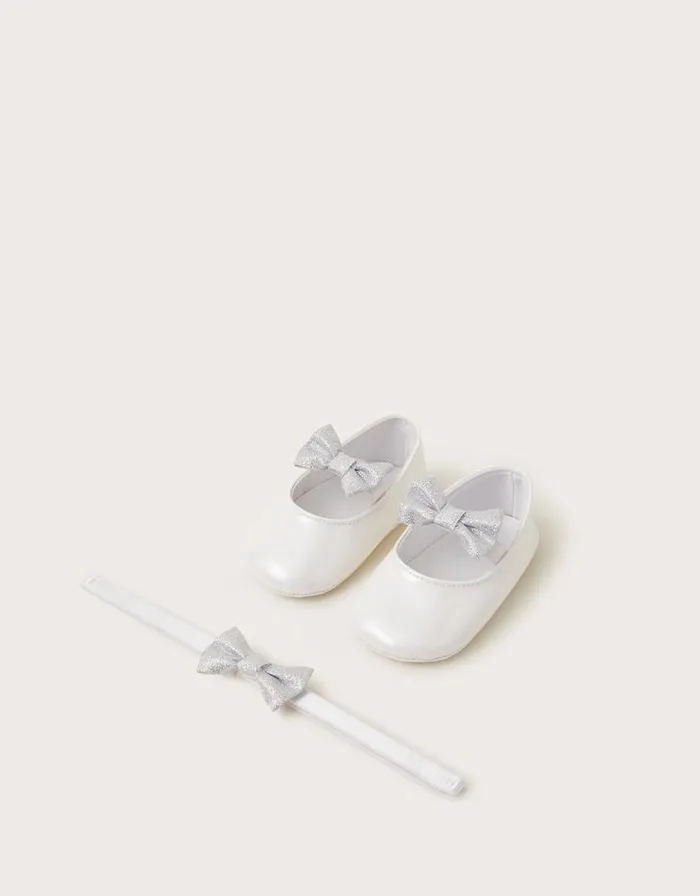 Monsoon Bow Booties And Bando Set Ivory Children Partywear