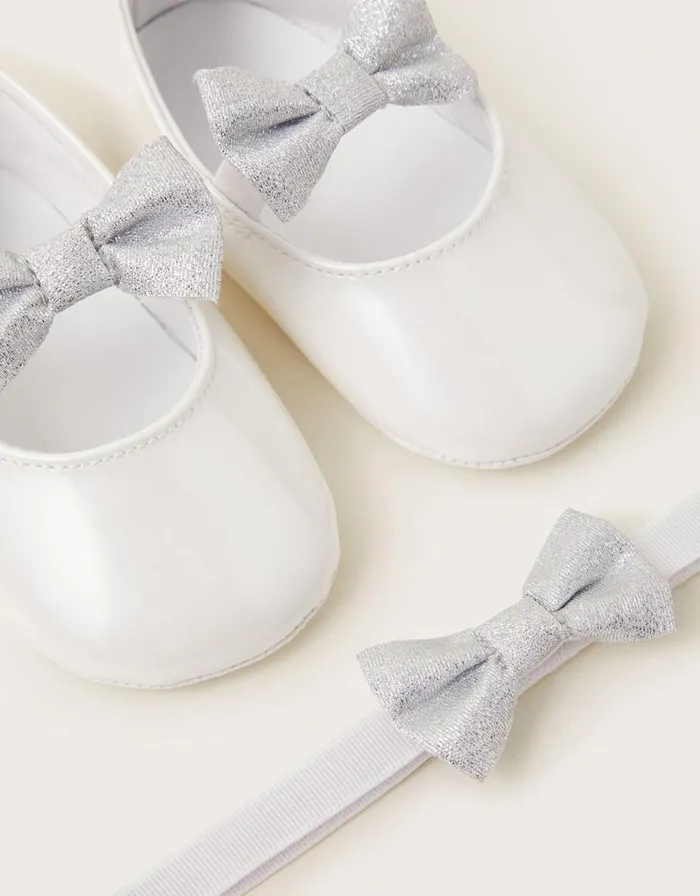 Monsoon Bow Booties And Bando Set Ivory Children Partywear Monsoon Bow Booties And Bando Set Ivory Children Partywear