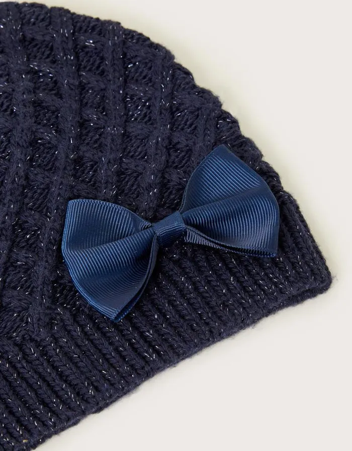 Monsoon Bow Detail Beanie Hat Blue Children Hats and Sunglasses Monsoon Bow Detail Beanie Hat Blue Children Hats and Sunglasses