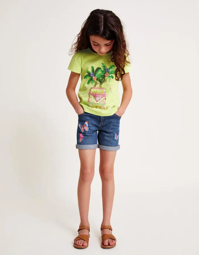 Monsoon Butterfly Embroidered Denim Shorts Blue Children Trousers and Shorts