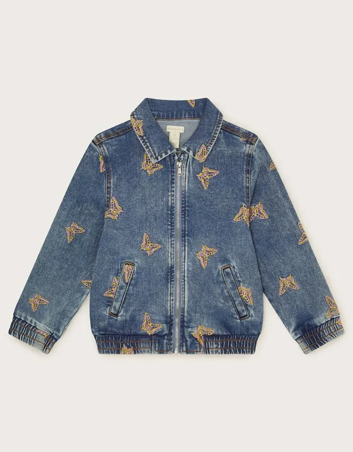 Monsoon Butterfly Embroidered Zip Jacket Blue Children Coats and Jackets