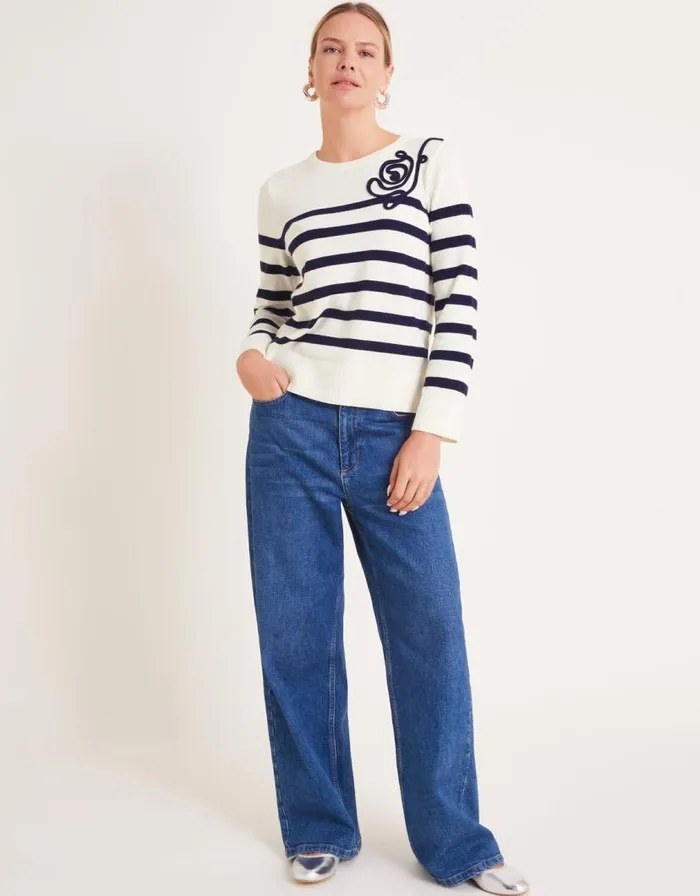 Monsoon Cate Cornelli Stripe Crew Neck Jumper Ivory Women Casualwear Monsoon Cate Cornelli Stripe Crew Neck Jumper Ivory Women Casualwear