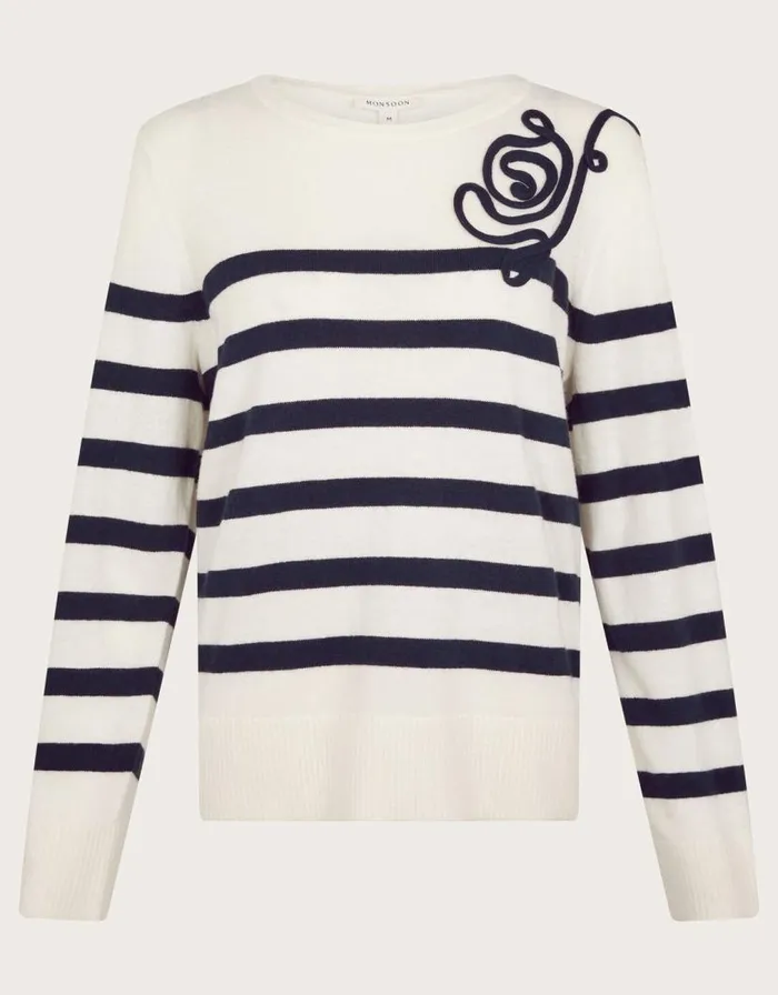 Monsoon Cate Cornelli Stripe Crew Neck Jumper Ivory Women Casualwear Monsoon Cate Cornelli Stripe Crew Neck Jumper Ivory Women Casualwear