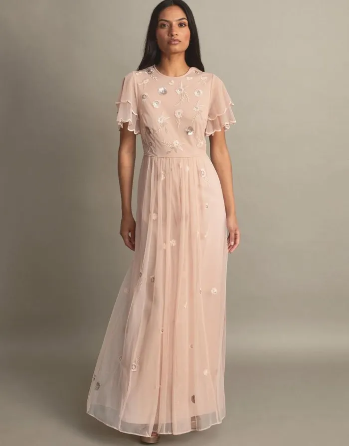 Monsoon Catherine Embellished Maxi Dress Pink Women Occasionwear