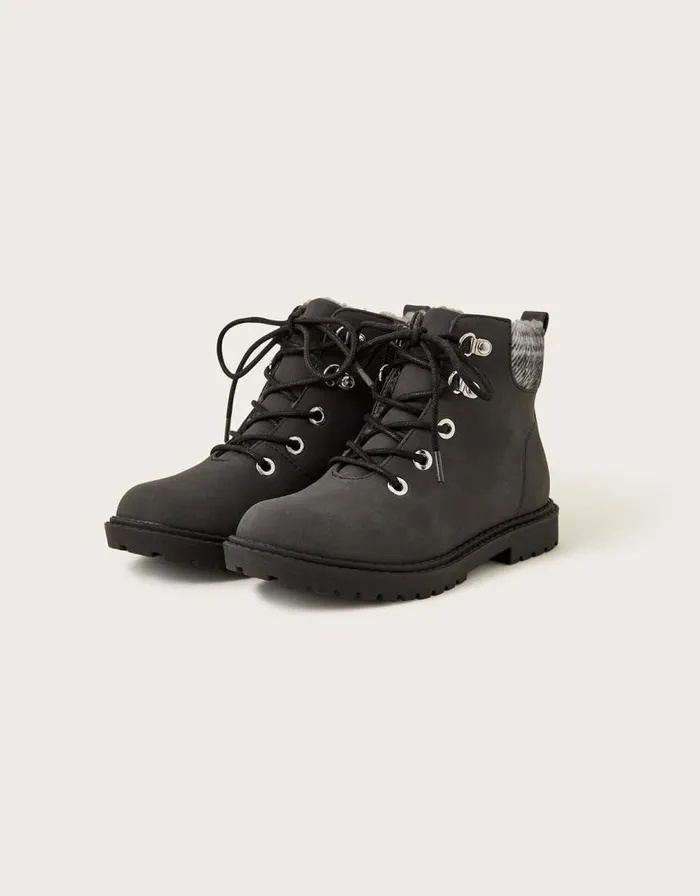 Monsoon Check Detail Biker Boots Black Children Boys039 Shoes and Sandals