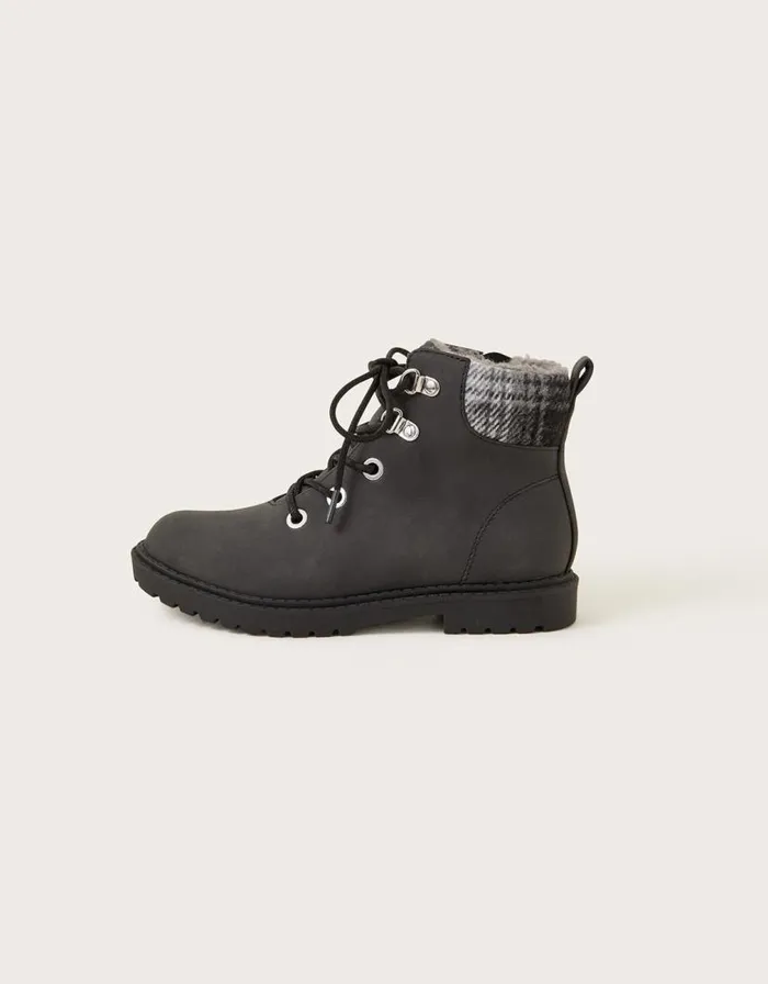Monsoon Check Detail Biker Boots Black Children Boys039 Shoes and Sandals