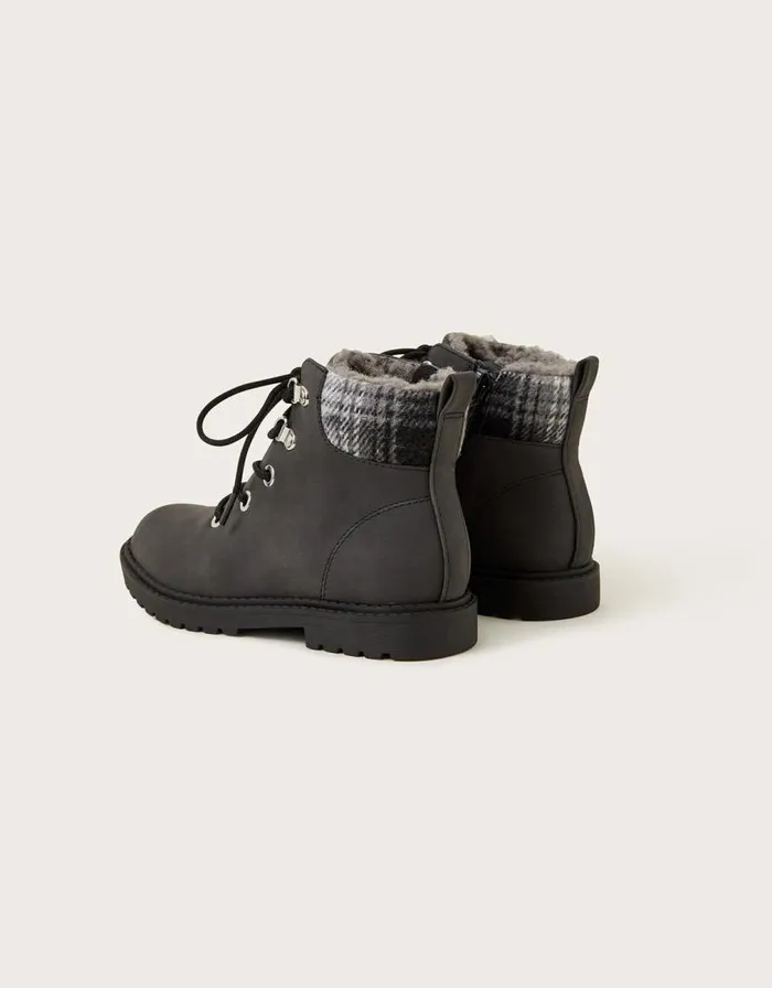 Monsoon Check Detail Biker Boots Black Children Boys039 Shoes and Sandals