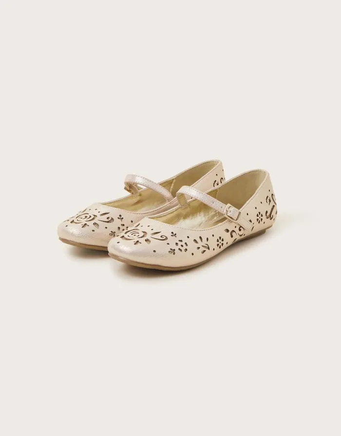 Monsoon Cutwork Ballet Flats Gold Children Partywear